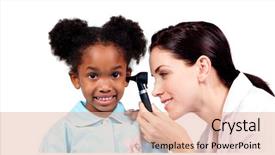  Presentation with examination - Amazing PPT theme having checking her patient's ear backdrop and a lemonade colored foreground