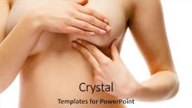  Presentation with breast - Presentation theme with examination - woman examining breast isolated background and a coral colored foreground