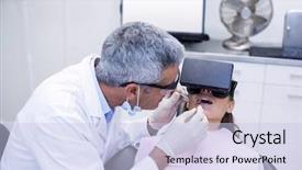  Presentation with dental - Colorful presentation enhanced with examine female patient with dental backdrop and a lemonade colored foreground
