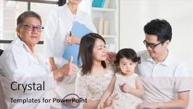  Presentation with child healthcare - Presentation theme having examined child pediatrician and patient background and a soft green colored foreground