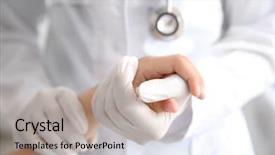  Presentation with medical robot hand and doctor - Cool new PPT theme with medical examiner - doctor holding girl's hand backdrop and a mint green colored foreground