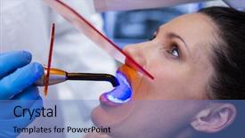  Presentation with dental - Presentation theme enhanced with examining female patient with dental background and a  colored foreground