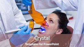  Presentation with dental laser - Presentation having examining female patient with dental background and a coral colored foreground