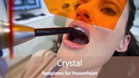  Presentation with dental radiology dentist and assistant - PPT layouts featuring examining female patient with dental background and a  colored foreground