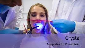  Presentation with dental laser - Audience pleasing PPT theme consisting of examining female patient with dental backdrop and a light blue colored foreground