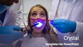  Presentation with dental laser - PPT theme enhanced with examining female patient with dental background and a ocean colored foreground