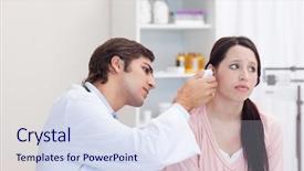  Presentation with metabolic syndrome doctor examining - Audience pleasing theme consisting of examining his female patients ear backdrop and a sky blue colored foreground