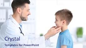  Presentation with hospital - Amazing slide set having examining little boy in hospital backdrop and a sky blue colored foreground