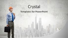  Presentation with construction drainage system - Beautiful PPT theme featuring examining model of construction project backdrop and a  colored foreground