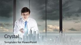  Presentation with building construction - Cool new slides with examining model of construction project backdrop and a lemonade colored foreground