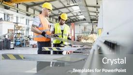  Presentation with sheet industry - Slide deck consisting of examining sheet metal at industry background and a gray colored foreground