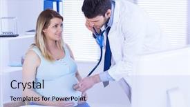  Presentation with doctor office - PPT layouts enhanced with examining stomach of pregnant patient background and a  colored foreground