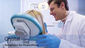  Presentation with dentist - Amazing theme having examining woman at medical clinic backdrop and a teal colored foreground
