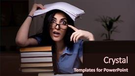  Presentation with student - Slide set with textbook science - young female student preparing background and a tawny brown colored foreground