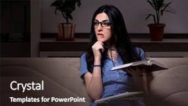  Presentation with worried young female college student - PPT theme enhanced with female student preparing for exam background and a tawny brown colored foreground