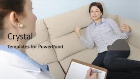  Presentation with psychiatrist - Amazing PPT theme having exams psychology - psychologist or psychiatrist listening backdrop and a mint green colored foreground