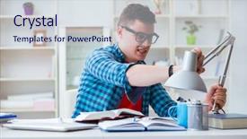  Presentation with cheating exams - PPT theme featuring exams studying at a desk background and a  colored foreground