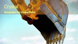  Presentation with wooden cross against the sky - PPT theme with excavation machines - hdr shovel bucket against sky background and a tawny brown colored foreground