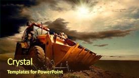  Presentation with tractor - Colorful slide deck enhanced with excavator - yellow tractor on sky background backdrop and a tawny brown colored foreground