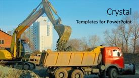  Presentation with excavator - Slides with excavator and truck at building background and a light blue colored foreground