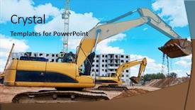  Presentation with earthmoving - Slides having excavator at sandpit during earthmoving background and a light blue colored foreground