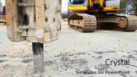  Presentation with asphalt - Audience pleasing PPT layouts consisting of excavator breaking street asphalt backdrop and a light gray colored foreground