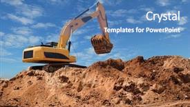  Presentation with bulldozer - PPT theme enhanced with excavator bulldozer in sandpit background and a teal colored foreground