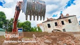  Presentation with excavator - Slide deck with excavator crasher machine at demolition background and a coral colored foreground