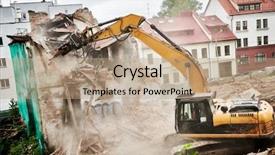  Presentation with construction site construction - Amazing presentation design having excavator crasher machine at demolition backdrop and a  colored foreground