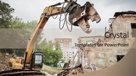  Presentation with excavator - Audience pleasing presentation design consisting of excavator crasher machine at demolition backdrop and a mint green colored foreground