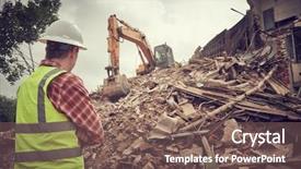  Presentation with construction work - Slide set consisting of excavator crasher machine at demolition background and a violet colored foreground