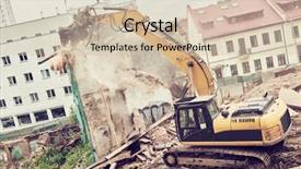  Presentation with excavator - PPT layouts featuring excavator crasher machine at demolition background and a soft green colored foreground