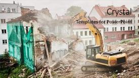  Presentation with construction site construction - Cool new PPT layouts with excavator crasher machine at demolition backdrop and a mint green colored foreground