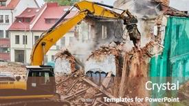  Presentation with construction site construction - Slide deck enhanced with excavator crasher machine at demolition background and a  colored foreground