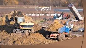  Presentation with dump truck - Beautiful presentation design featuring excavator digging soil backdrop and a coral colored foreground