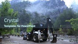  Presentation with excavator - Amazing presentation having excavator-in-foggy-mountains backdrop and a ocean colored foreground