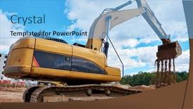  Presentation with excavator - Audience pleasing slide set consisting of excavator-loader-at-earth-moving backdrop and a light blue colored foreground