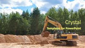  Presentation with excavator - Presentation theme having excavator-loader-at-earth-moving background and a tawny brown colored foreground