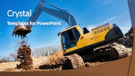  Presentation with excavator - Presentation theme featuring excavator loader machine at construction background and a teal colored foreground