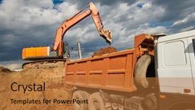  Presentation with excavator - PPT theme featuring excavator loader machine at construction background and a red colored foreground