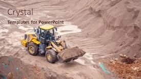  Presentation with earthmoving - Presentation featuring excavator-loader-machine-during-earthmoving background and a soft green colored foreground