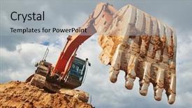  Presentation with earthmoving - Presentation design featuring excavator loader machine earthmoving soil background and a light gray colored foreground