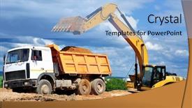  Presentation with tipper truck - Presentation design having excavator loading dumper truck tipper background and a light blue colored foreground