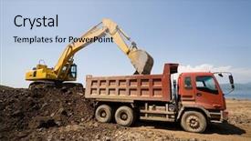  Presentation with dump truck - Presentation theme having excavator loads a truck background and a light blue colored foreground