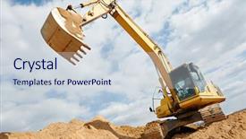  Presentation with earthmoving - Presentation design enhanced with excavator machine at excavation earthmoving background and a sky blue colored foreground