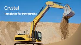  Presentation with excavation - Theme consisting of excavator machine at excavation earthmoving background and a teal colored foreground