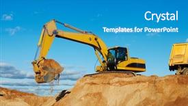  Presentation with excavator - Presentation theme featuring excavator machine loading dumper truck background and a teal colored foreground