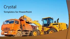  Presentation with loading - Audience pleasing slides consisting of wheel loader excavator machine loading dumper truck at sand quarry backdrop and a light blue colored foreground