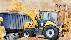  Presentation with tipper truck - Theme with tipper trucks - wheel loader excavator machine loading background and a lemonade colored foreground