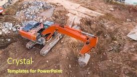  Presentation with earthmoving - Presentation theme consisting of excavator-on-earthmoving-at-construction background and a violet colored foreground